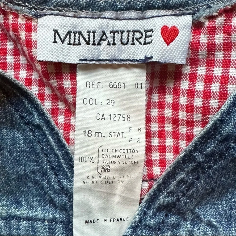 Vtg Miniature 18M Jean Denim Vest Red Heart Gems Button Up Baby Girl France